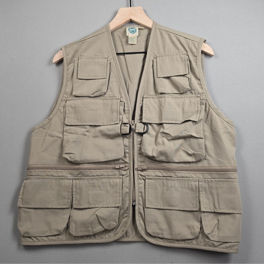 Sawyer's 1992 Avon Vintage Safari Fishing Photo Vest Men's M Khaki Tan Cargo Zip